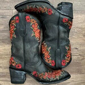 Old Gringo Leather Cowboy Boots ~ Black w/Red embroidered flowers, Womens size 6